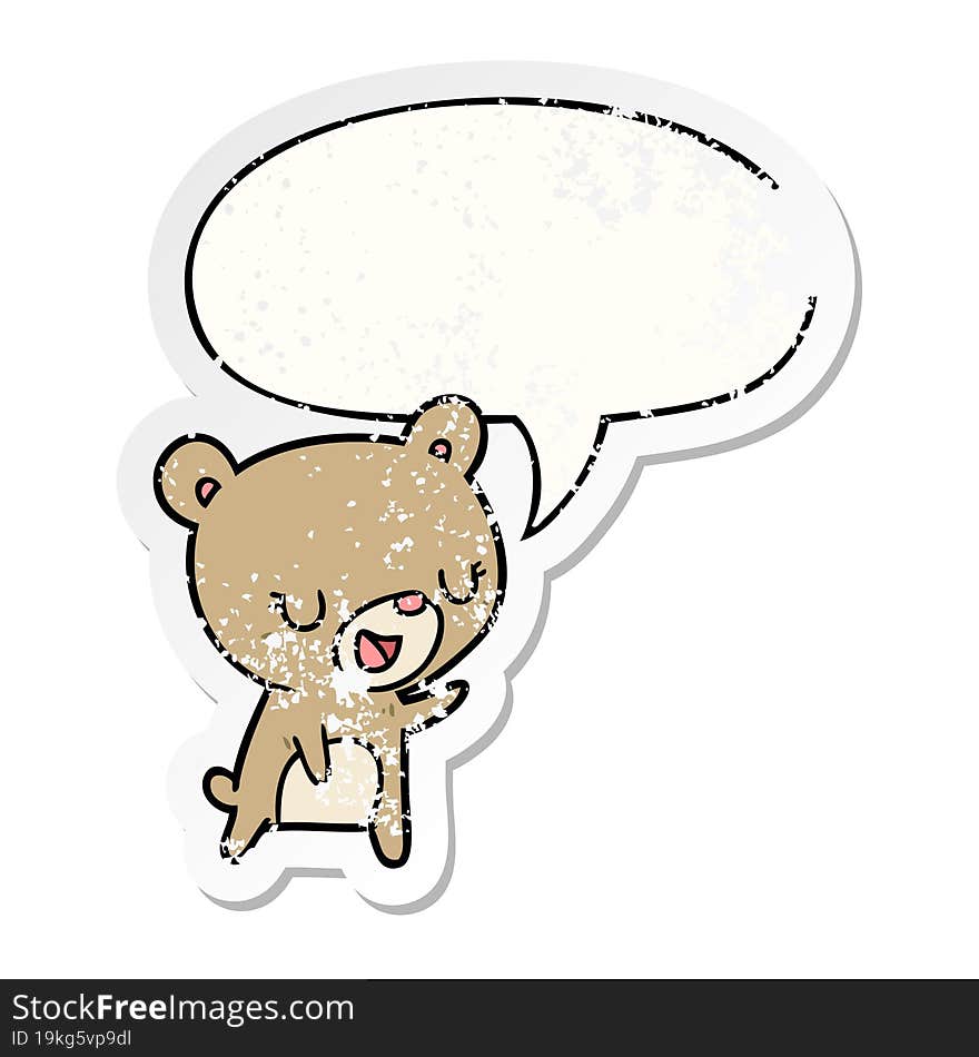 cartoon bear with speech bubble distressed distressed old sticker. cartoon bear with speech bubble distressed distressed old sticker