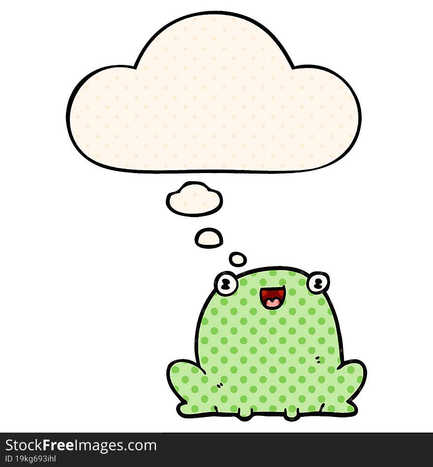 cartoon frog with thought bubble in comic book style