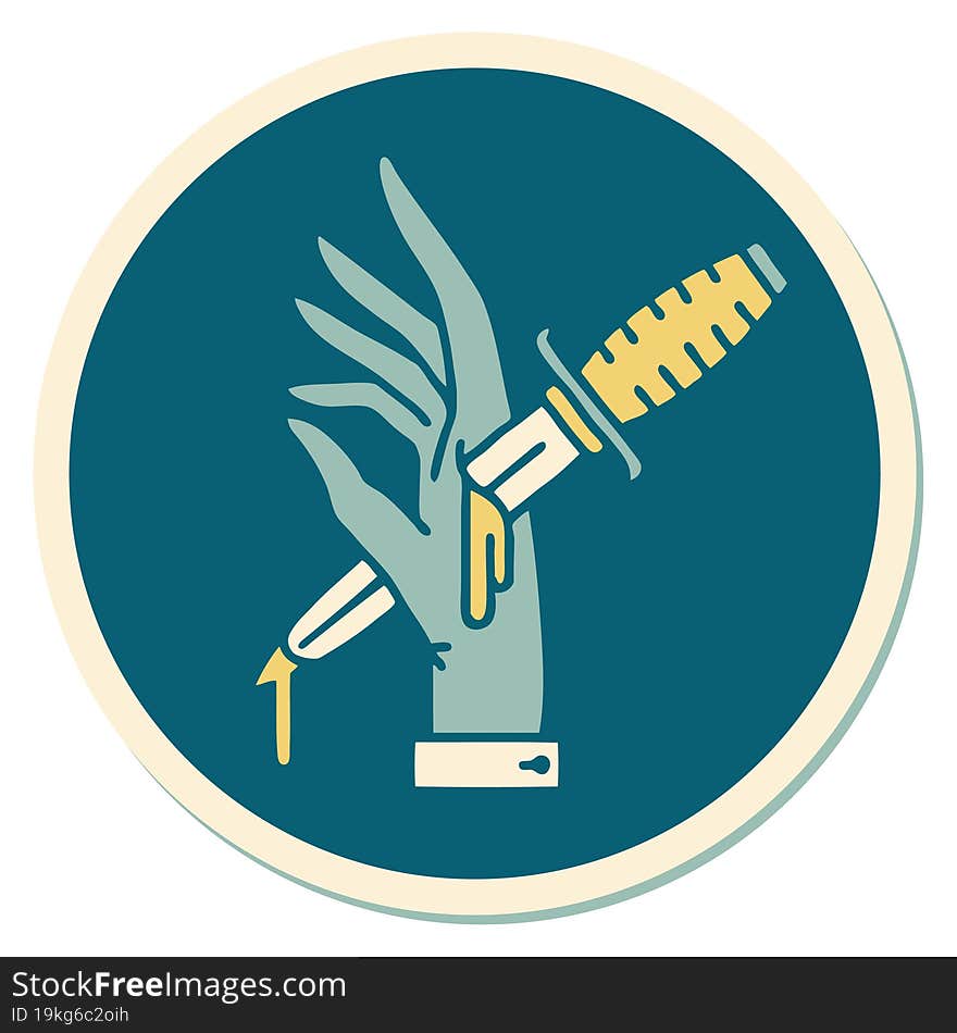 tattoo style sticker of a dagger in the hand