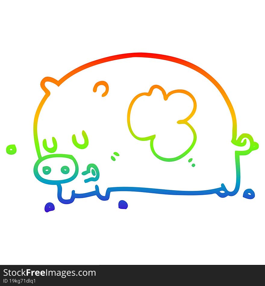 Rainbow Gradient Line Drawing Cute Cartoon Pig