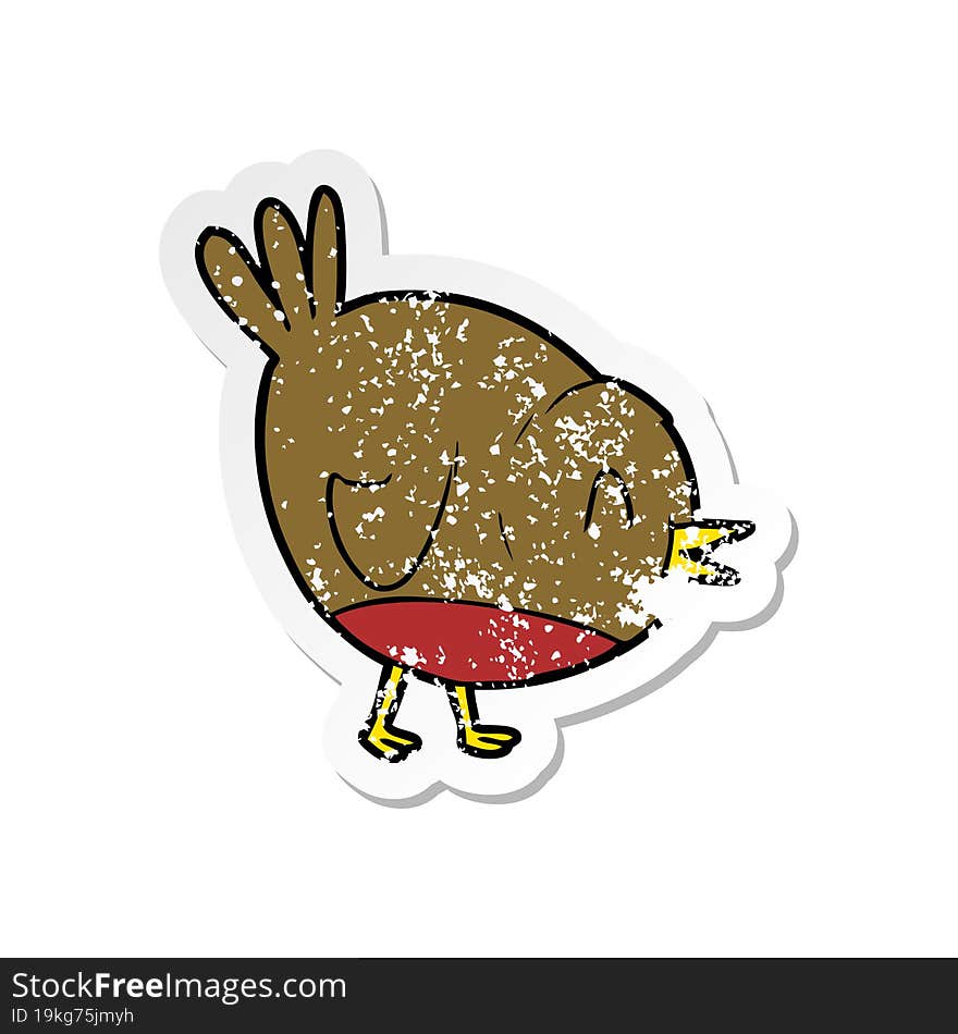 distressed sticker of a cartoon robin bird