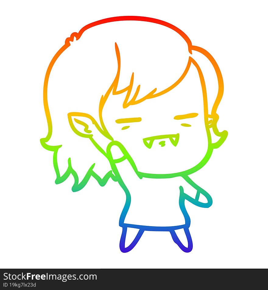 rainbow gradient line drawing cartoon undead vampire girl