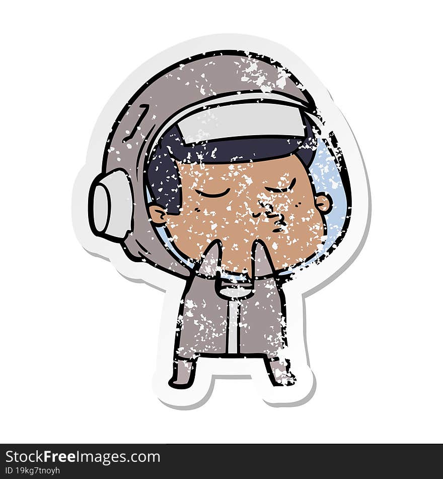 Distressed Sticker Of A Cartoon Confident Astronaut