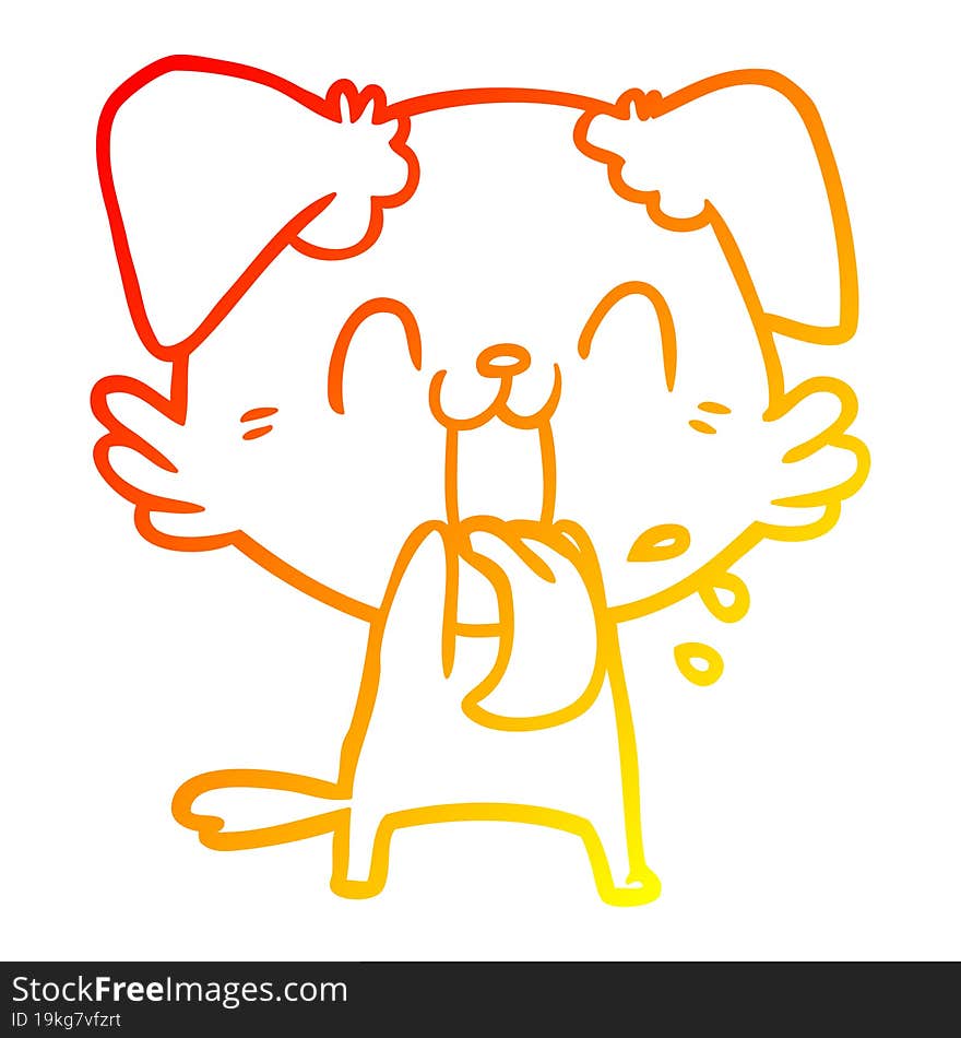 warm gradient line drawing of a cartoon panting dog