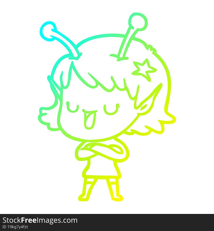 cold gradient line drawing happy alien girl cartoon