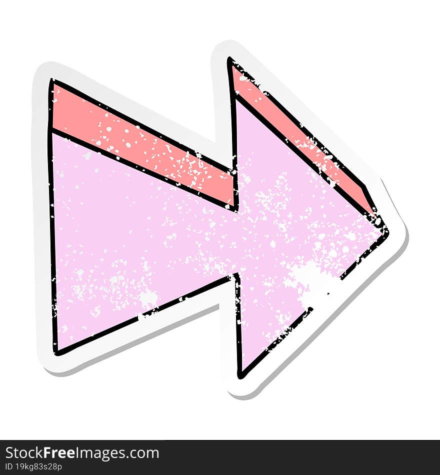 distressed sticker of a quirky hand drawn cartoon arrow