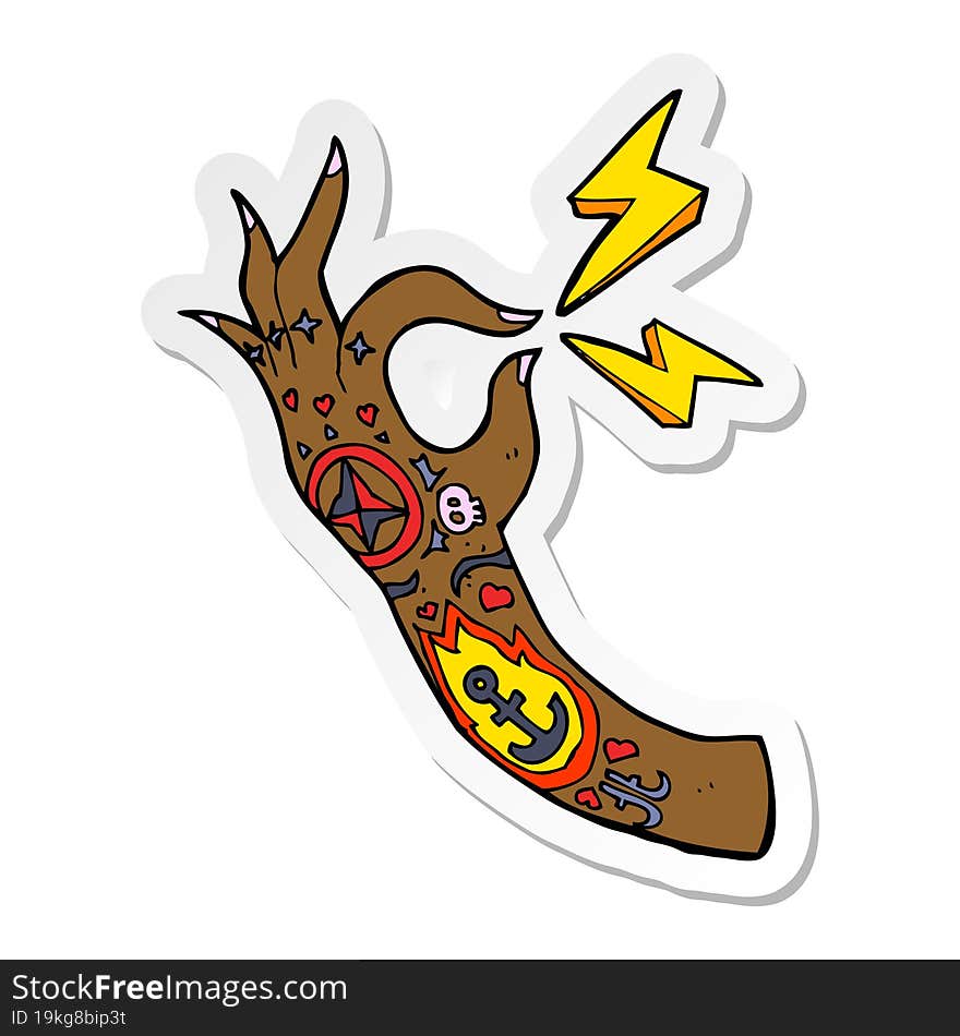 sticker of a cartoon tattoo arm symbol