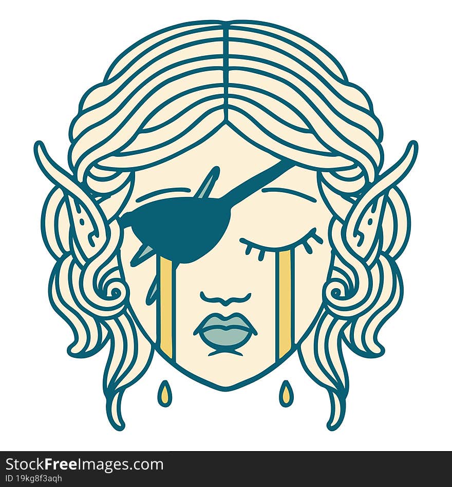 Crying Elf Rogue Character Face Illustration