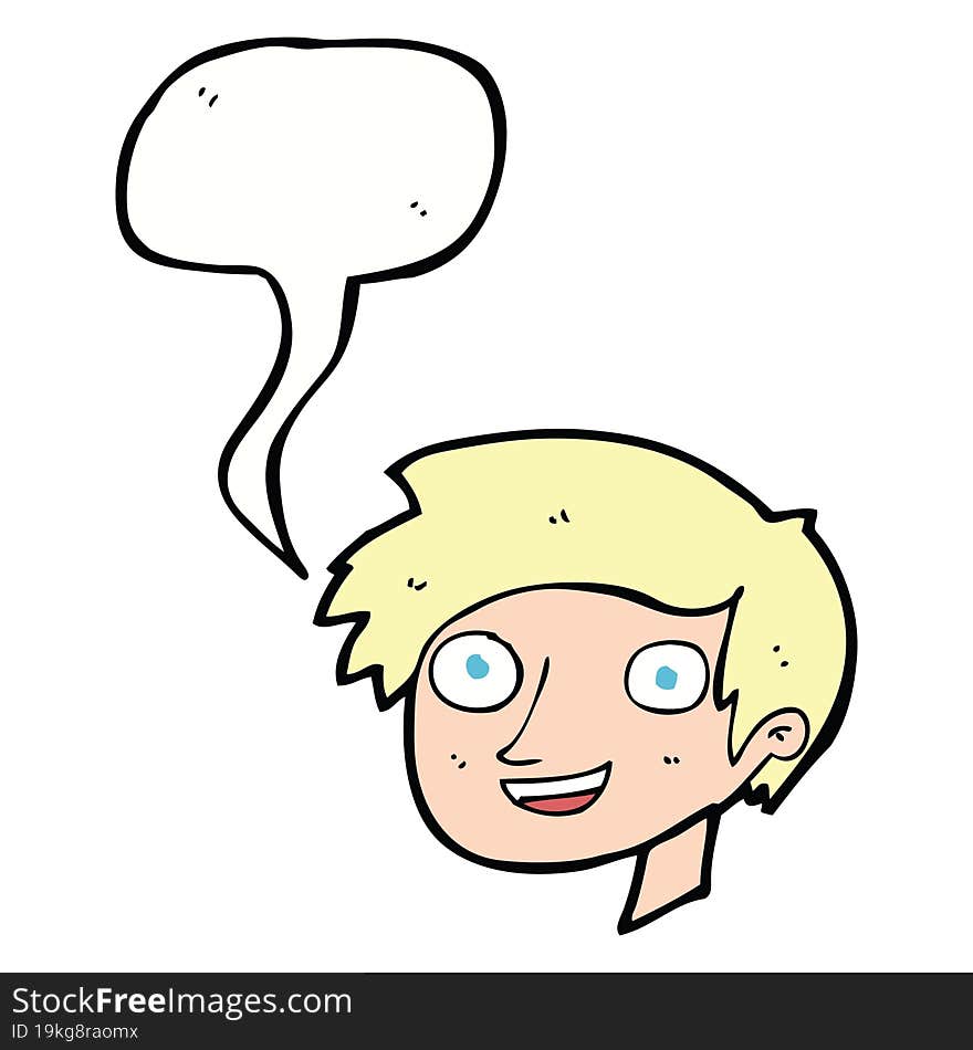 cartoon happy boy face with speech bubble