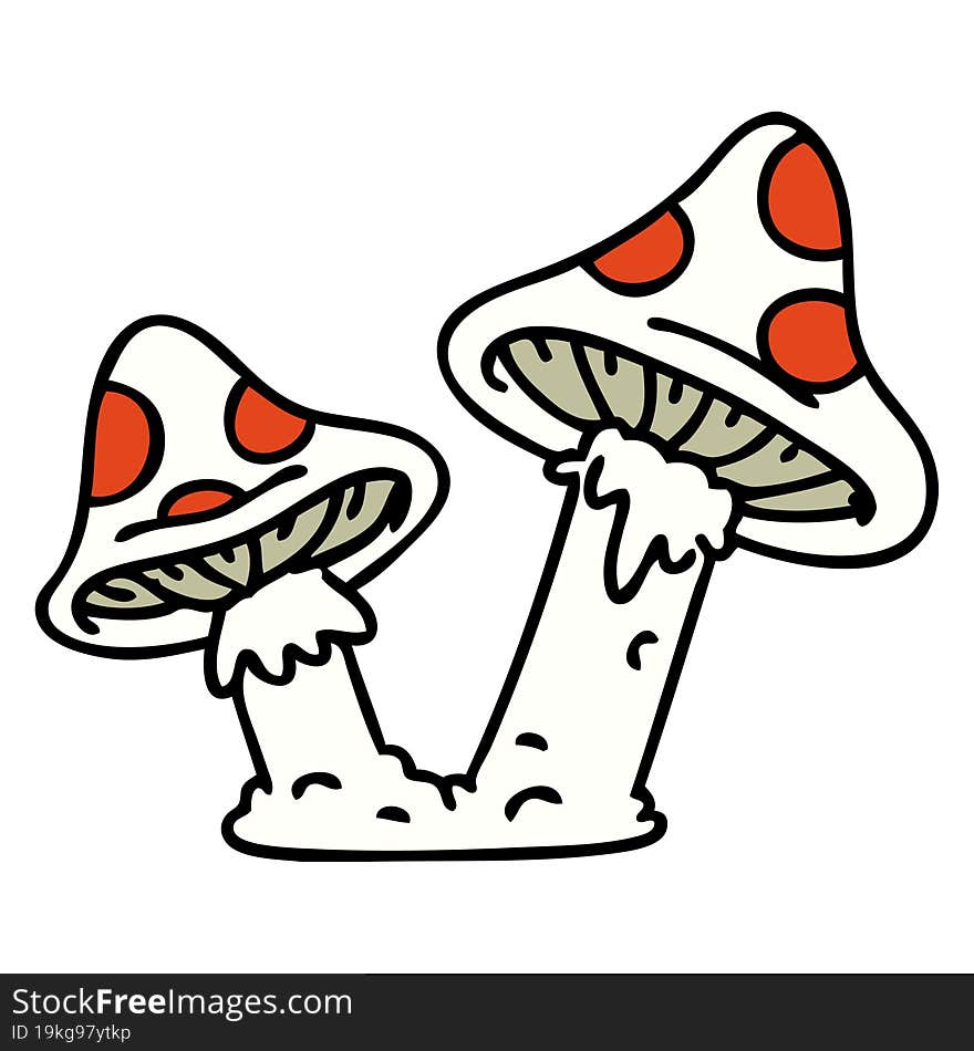 cartoon of a pair of poisonous mushrooms. cartoon of a pair of poisonous mushrooms