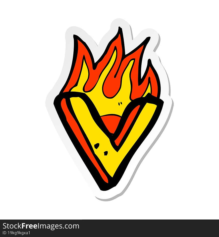 sticker of a cartoon flaming letter