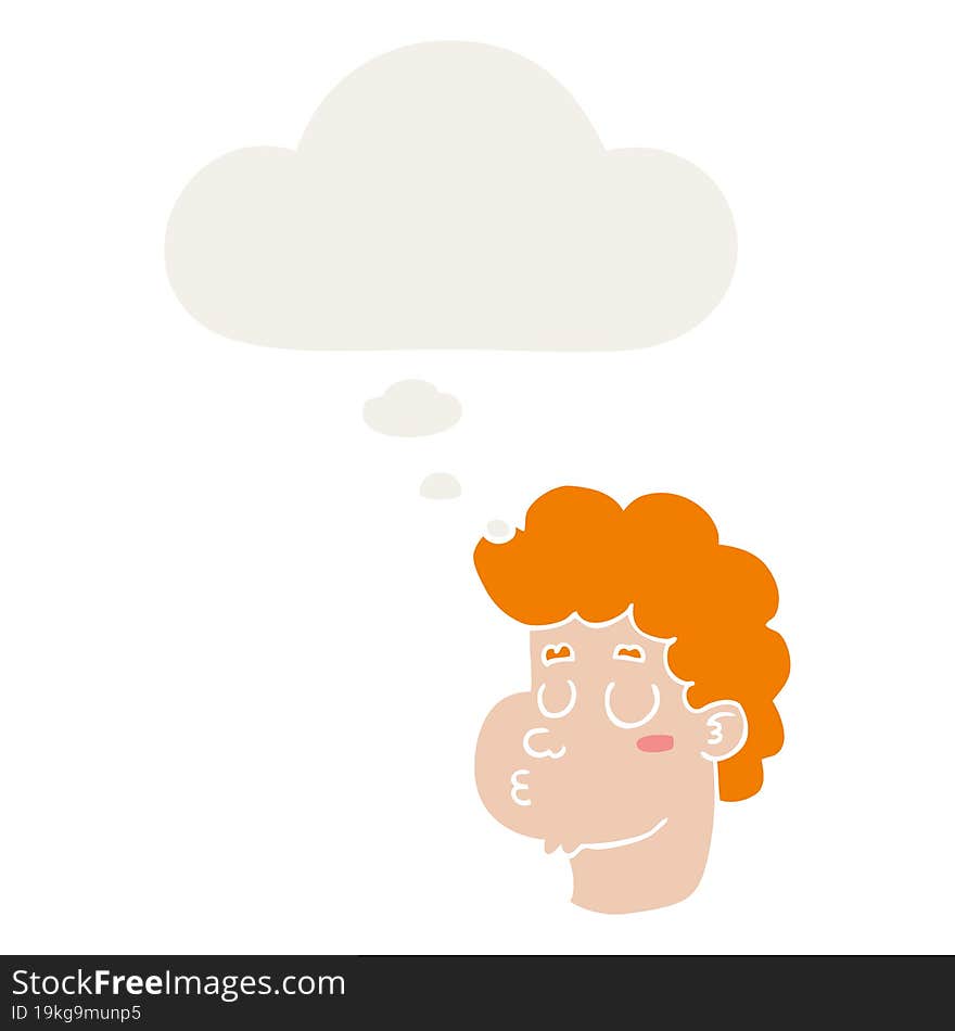 cartoon male face with thought bubble in retro style