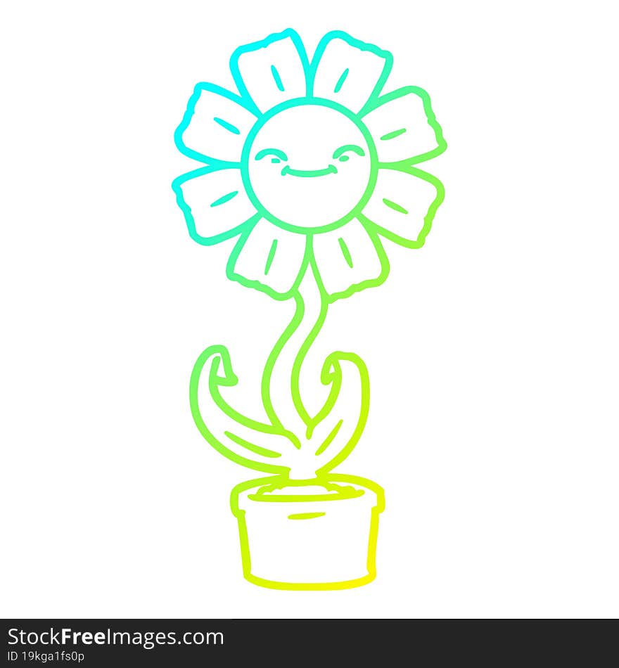 cold gradient line drawing happy cartoon flower