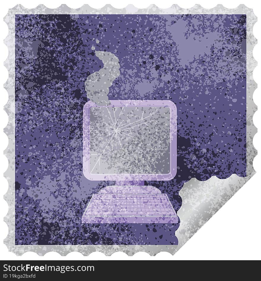 broken computer graphic vector illustration square sticker stamp