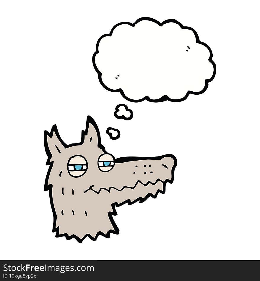 cartoon smug wolf face with thought bubble