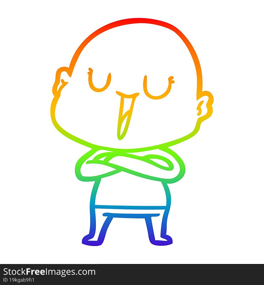 rainbow gradient line drawing of a happy cartoon bald man