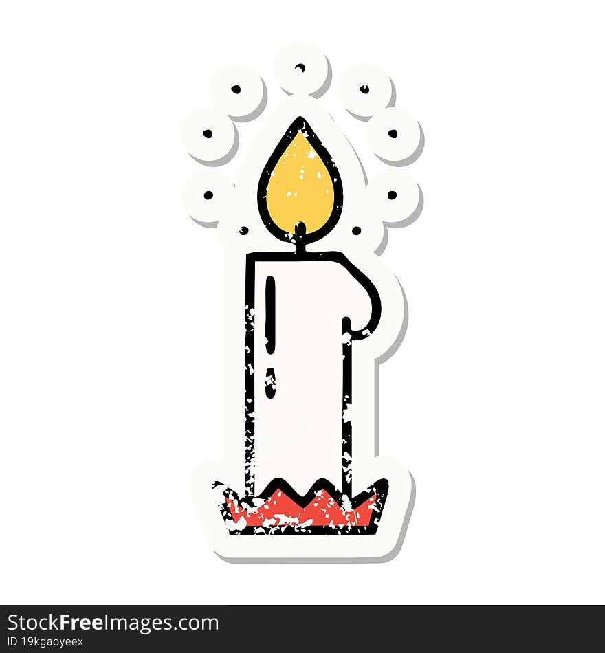 Traditional Distressed Sticker Tattoo Of A Candle