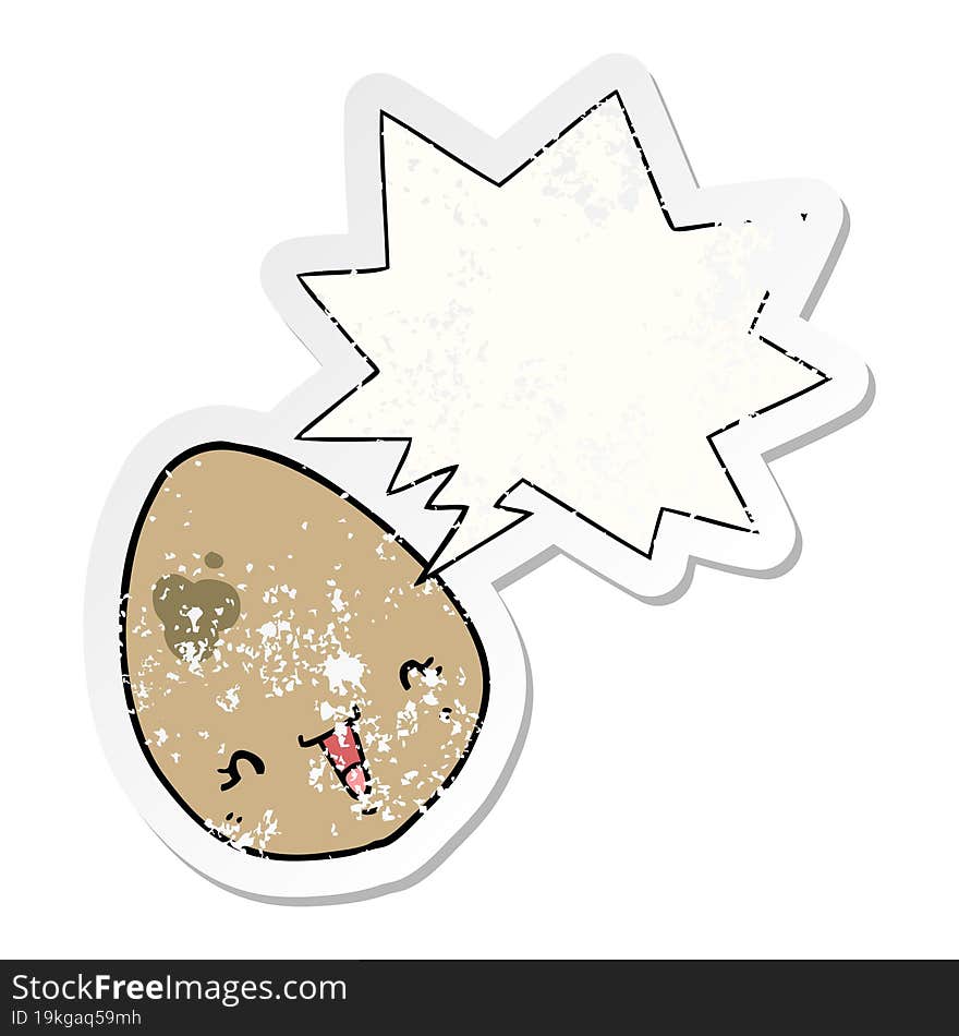 cartoon egg and speech bubble distressed sticker