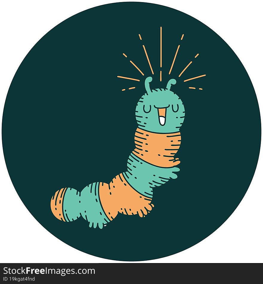 icon of tattoo style happy caterpillar