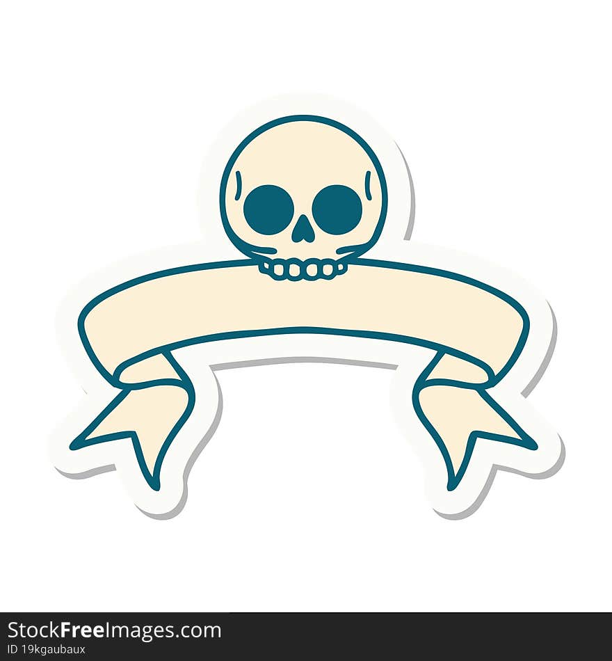 Tattoo Sticker With Banner Of A Skull