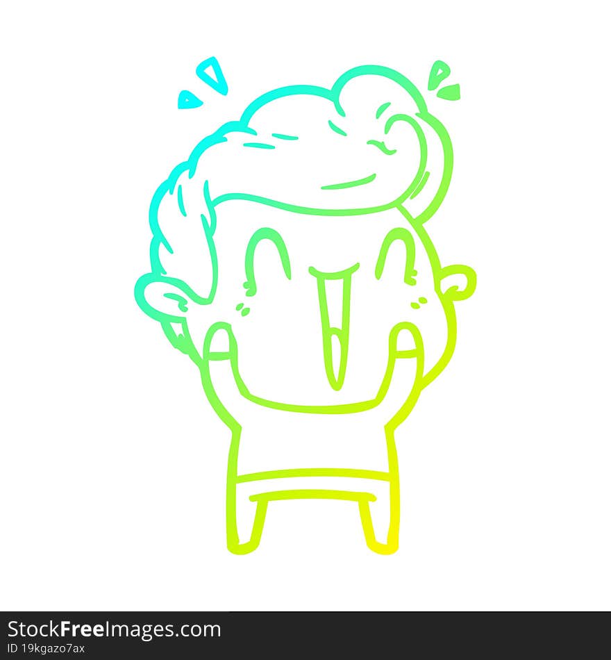 cold gradient line drawing of a cartoon happy man