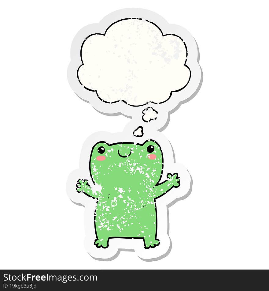 cute cartoon frog with thought bubble as a distressed worn sticker