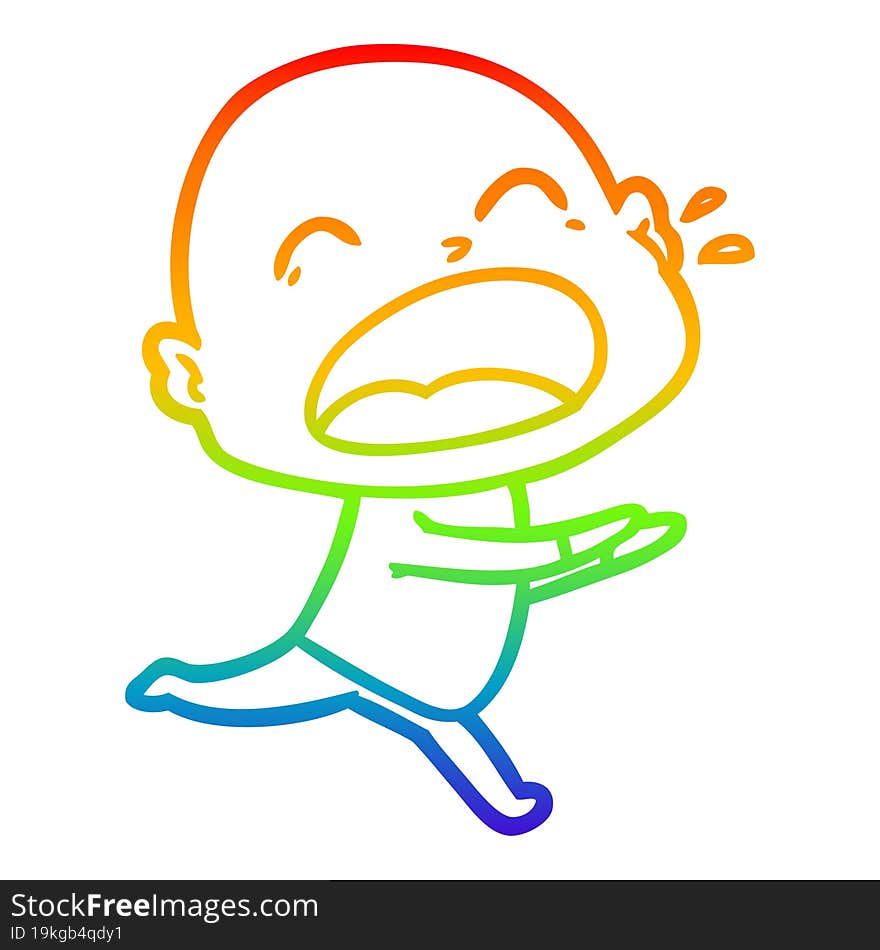 rainbow gradient line drawing cartoon shouting bald man