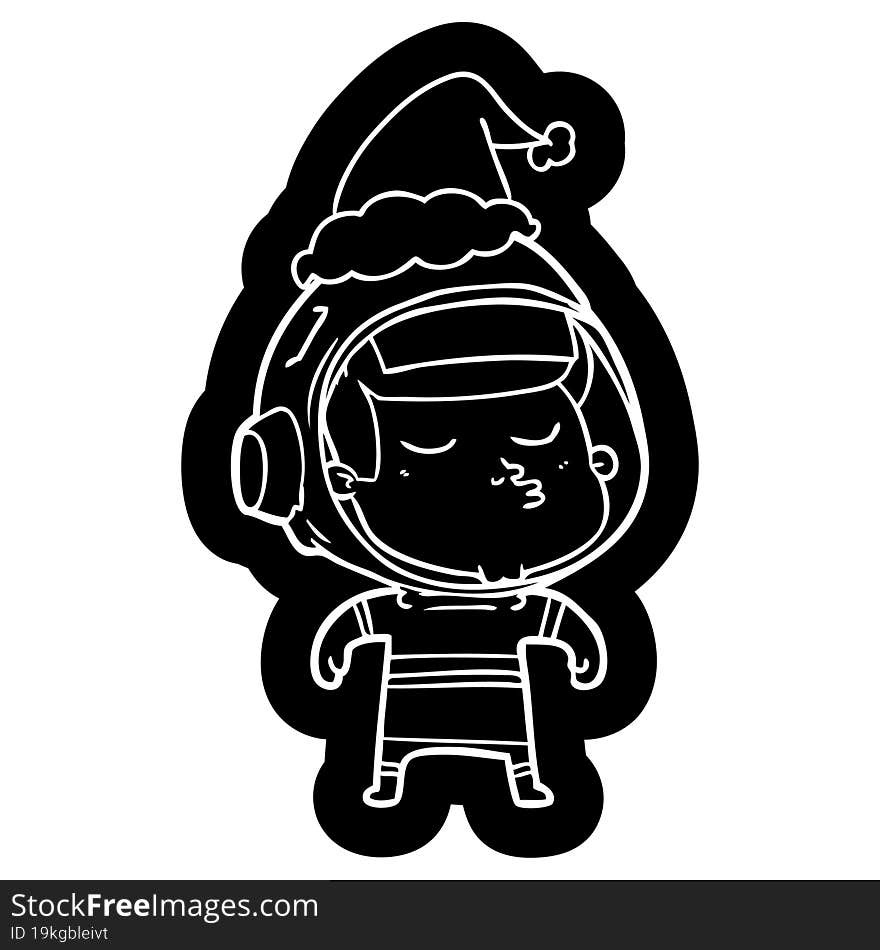 cartoon icon of a confident astronaut wearing santa hat