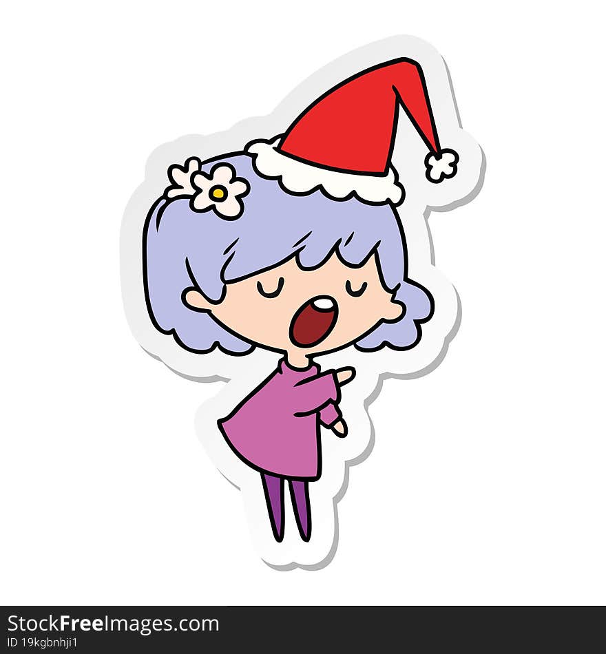 hand drawn christmas sticker cartoon of kawaii girl