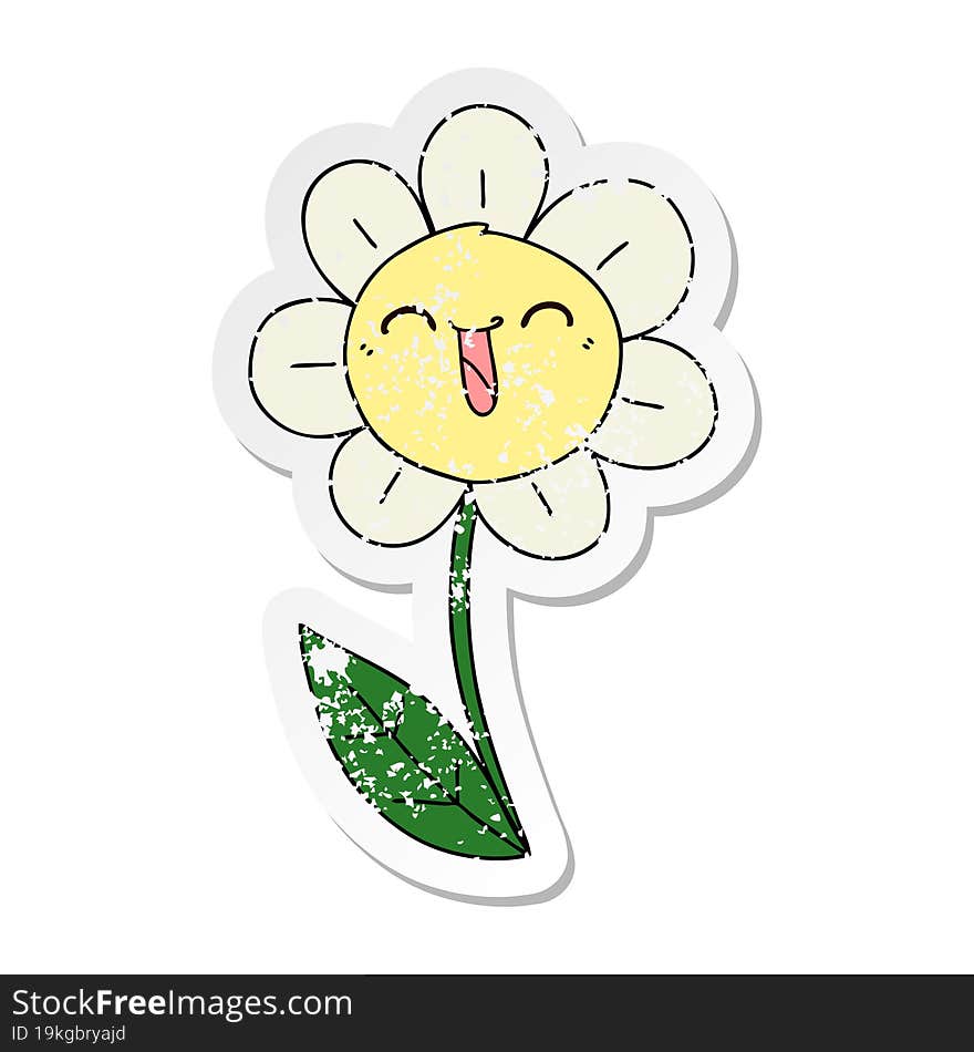 Distressed Sticker Of A Quirky Hand Drawn Cartoon Happy Flower