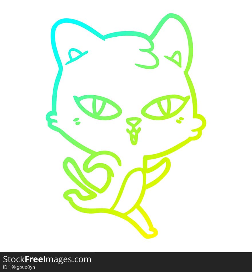 cold gradient line drawing of a cartoon cat