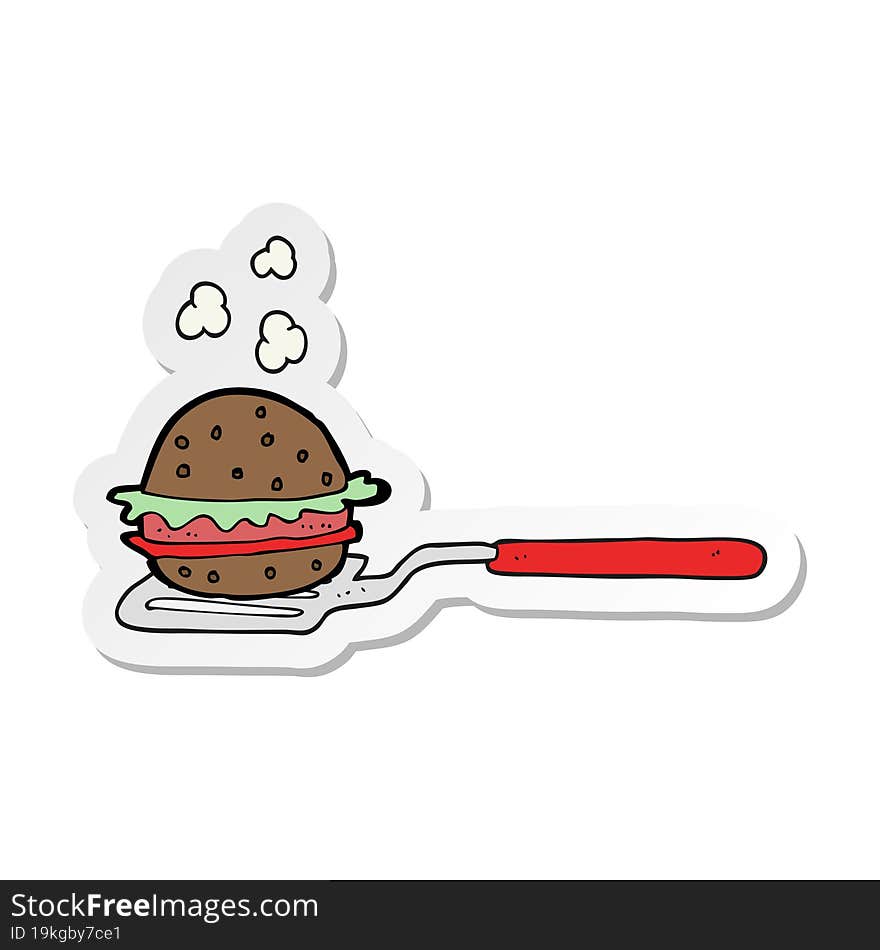 sticker of a cartoon spatula with burger