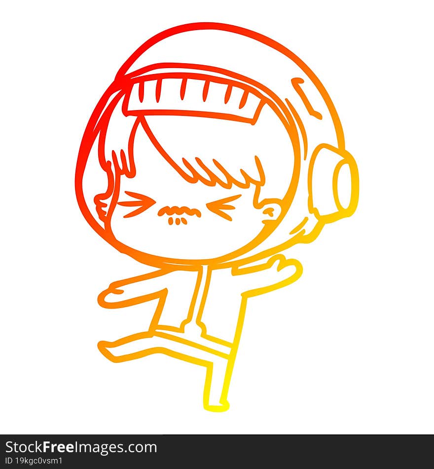 warm gradient line drawing angry cartoon space girl