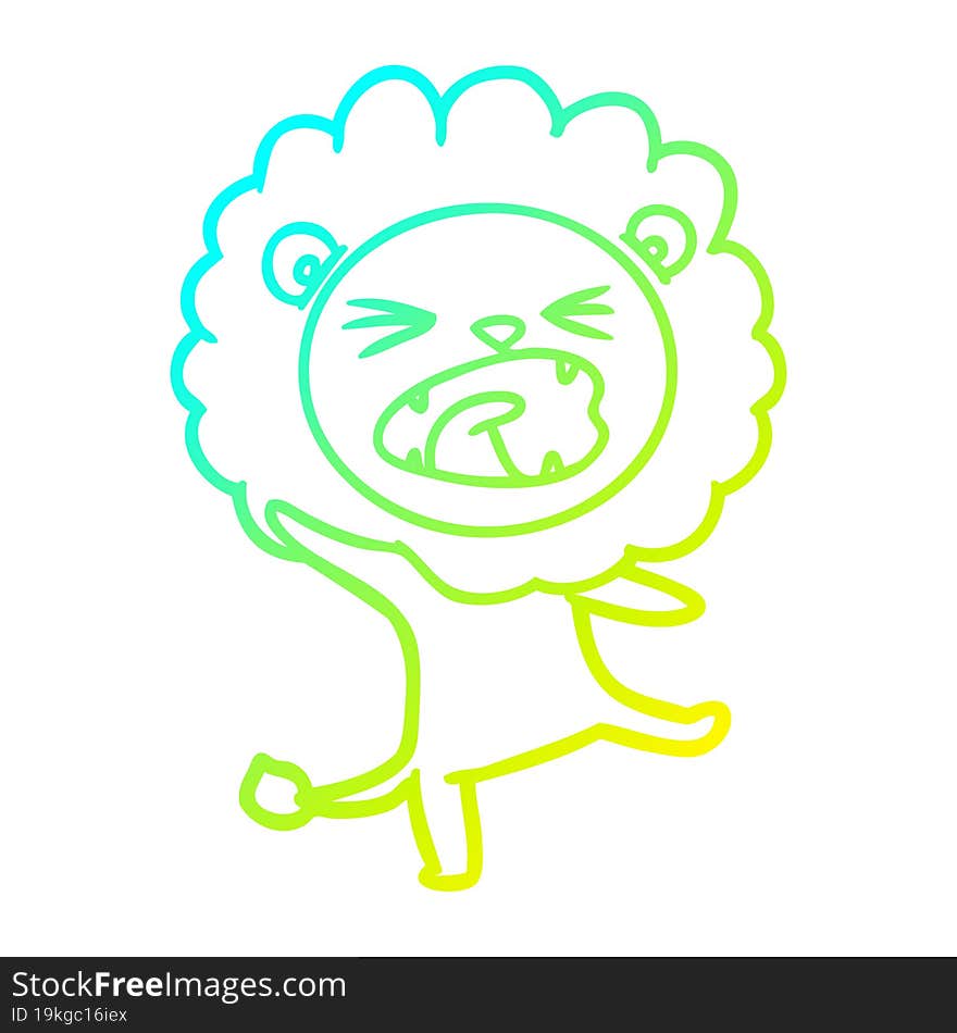 cold gradient line drawing of a cartoon lion