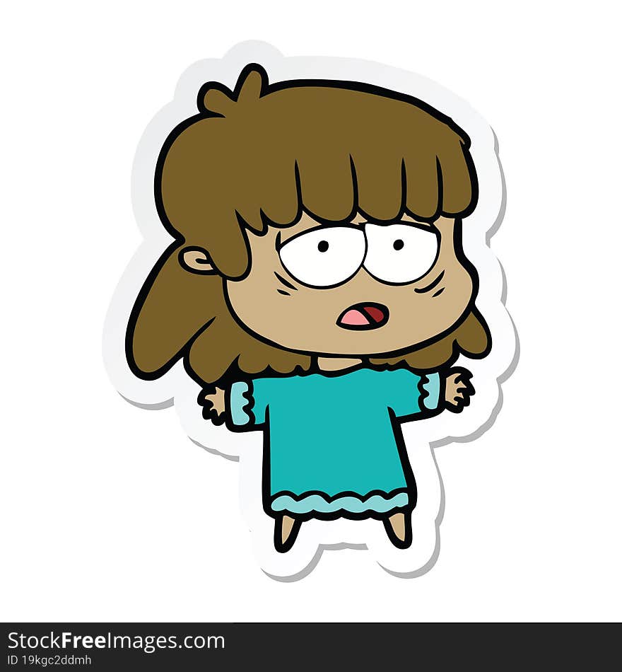 sticker of a cartoon tired woman