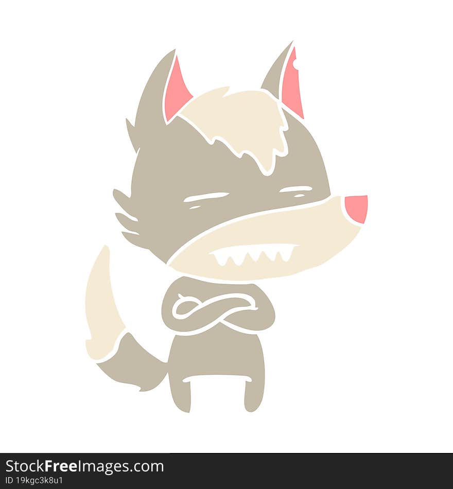 flat color style cartoon wolf showing teeth