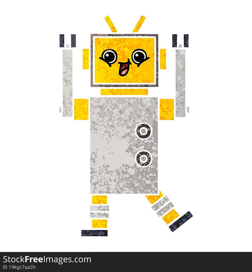 Retro Illustration Style Cartoon Robot