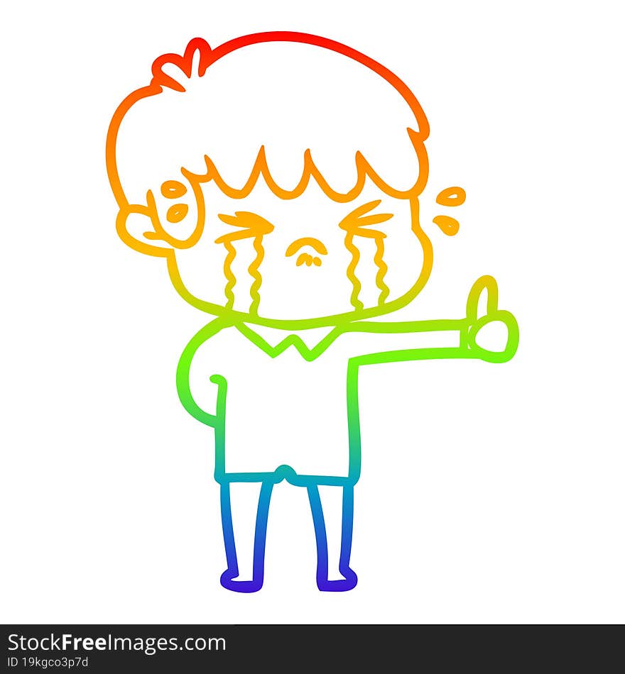 Rainbow Gradient Line Drawing Cartoon Boy Crying