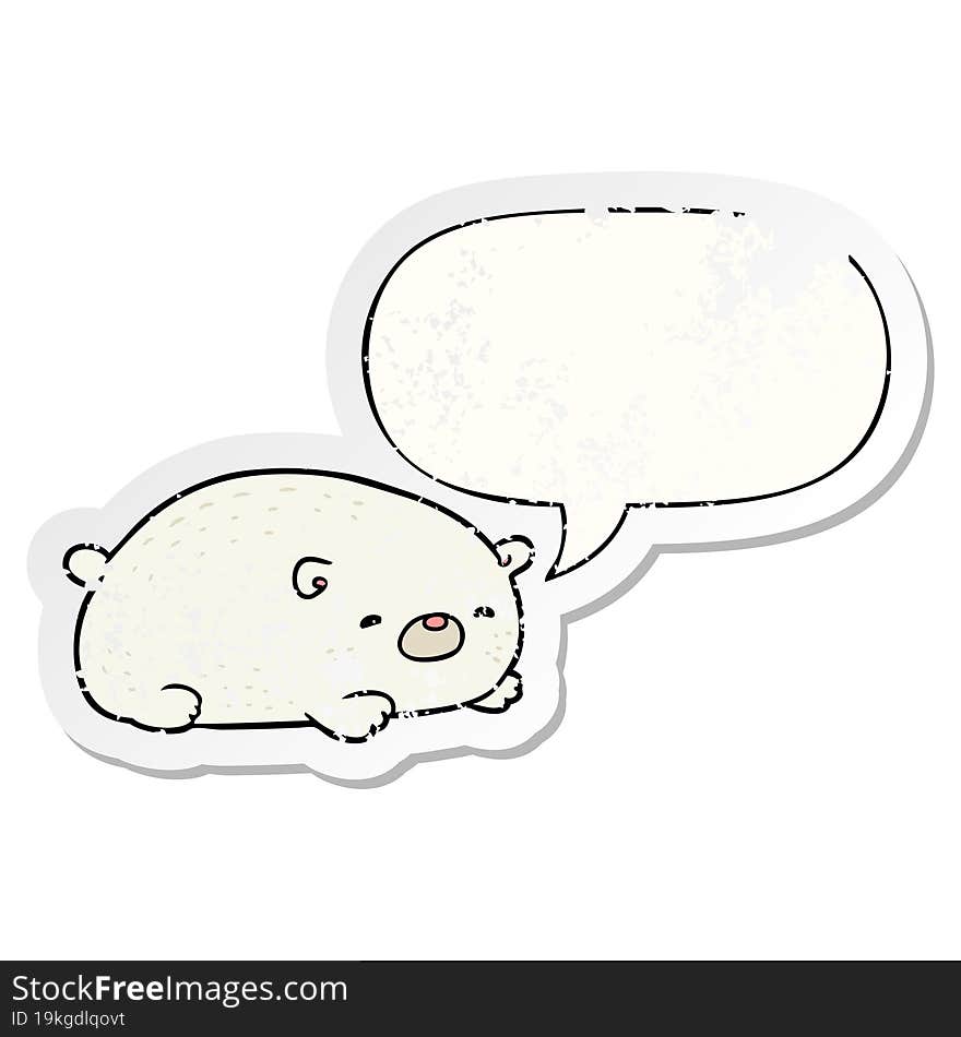 cute cartoon polar bear and speech bubble distressed sticker