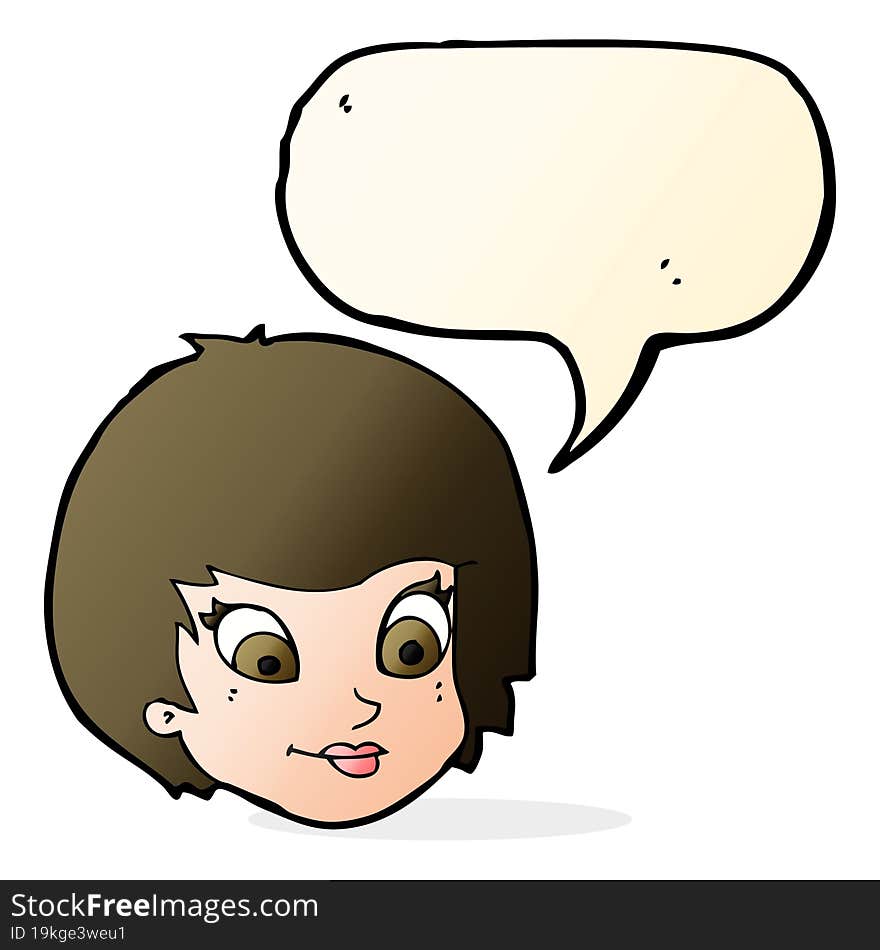 cartoon female face with speech bubble