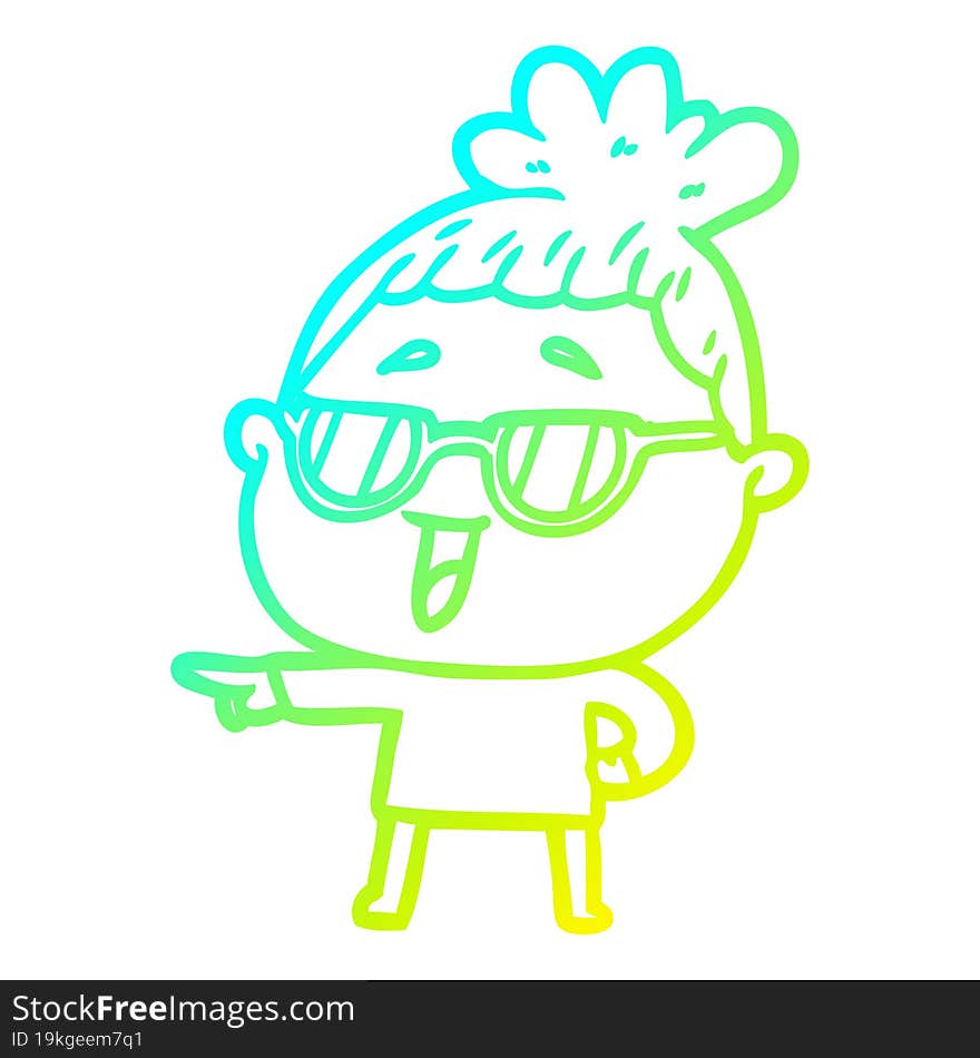 cold gradient line drawing cartoon happy woman wearing spectacles