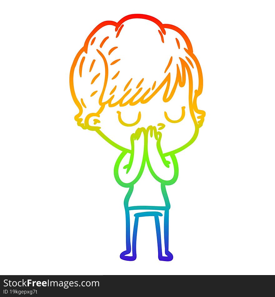 rainbow gradient line drawing of a cartoon woman