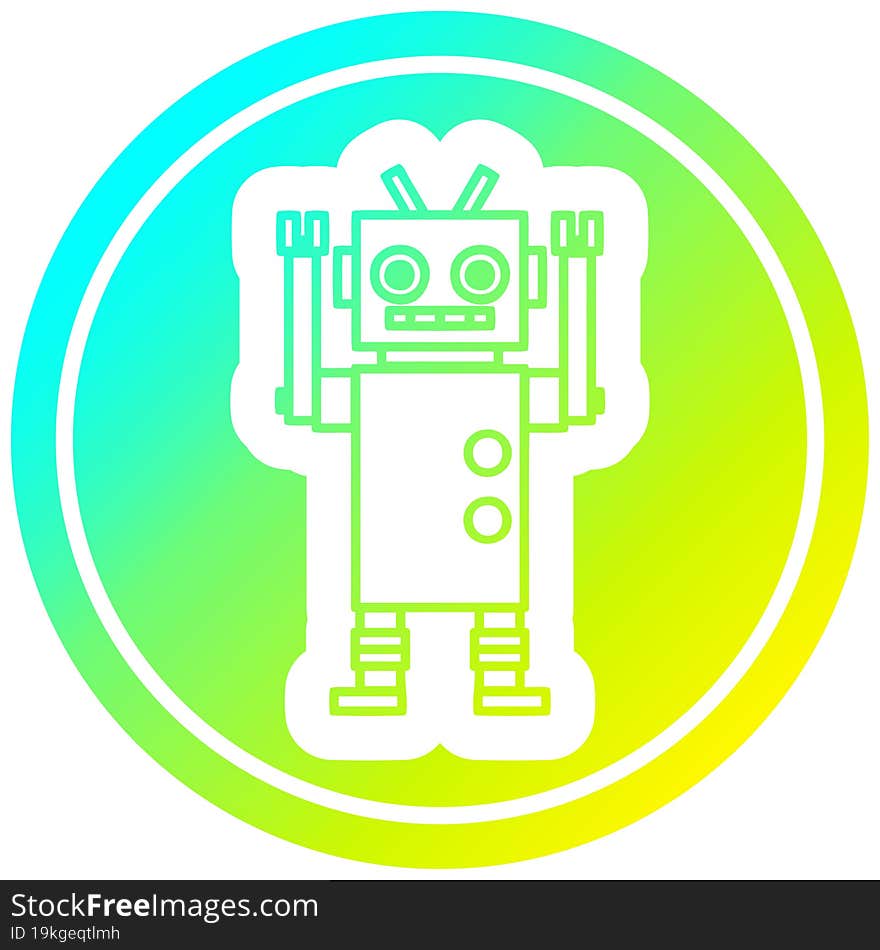 dancing robot circular icon with cool gradient finish. dancing robot circular icon with cool gradient finish