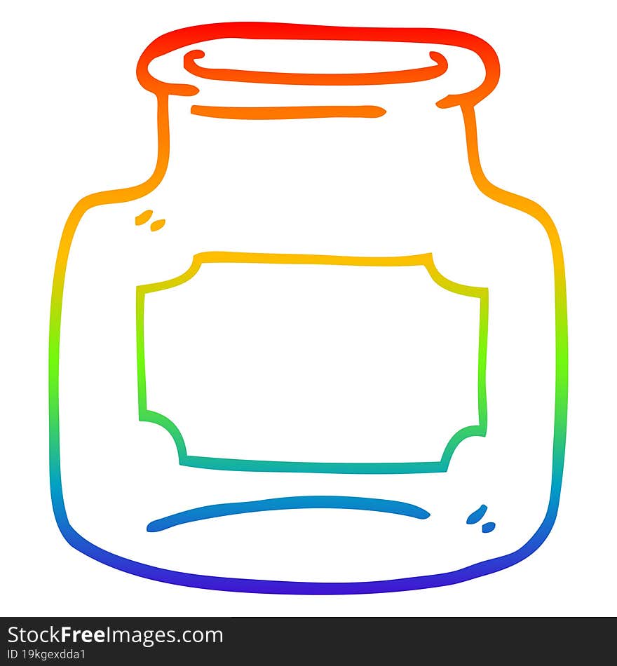 rainbow gradient line drawing cartoon of clear glass jar