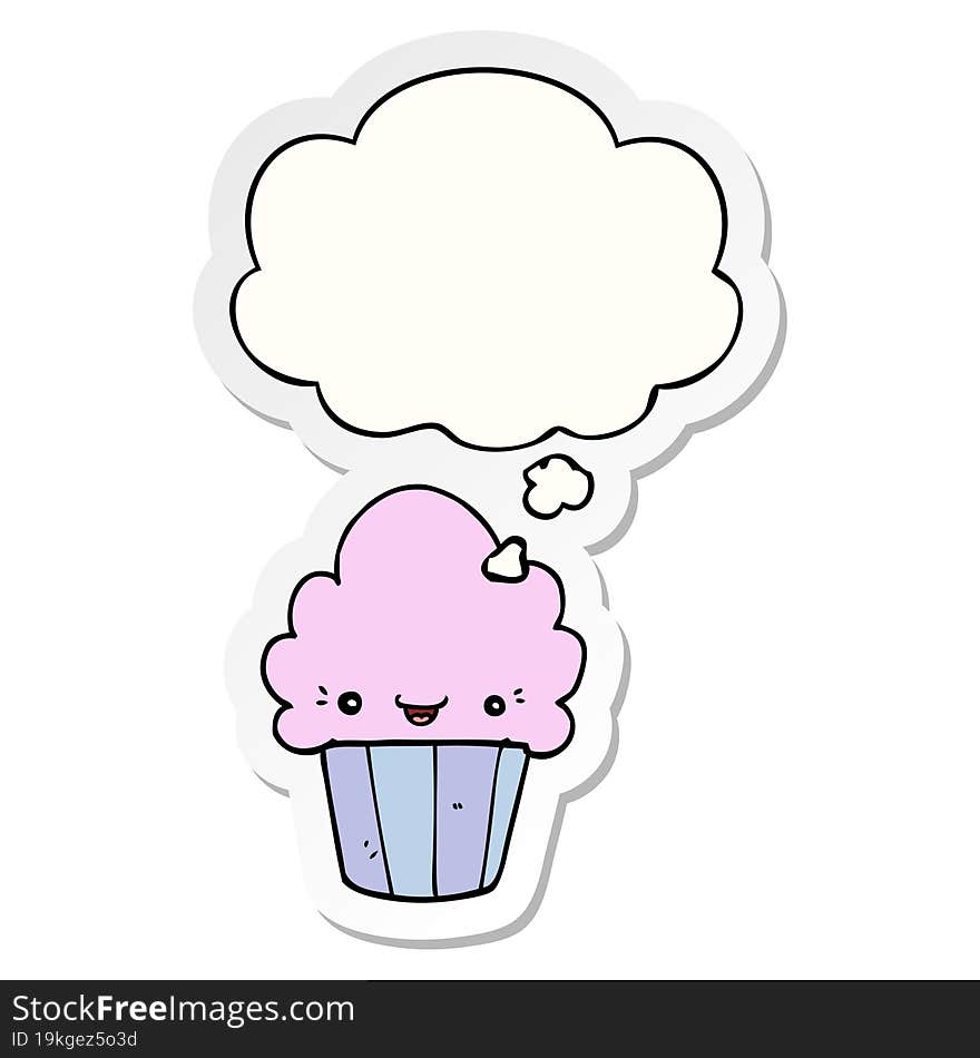 Cartoon Cupcake With Face And Thought Bubble As A Printed Sticker