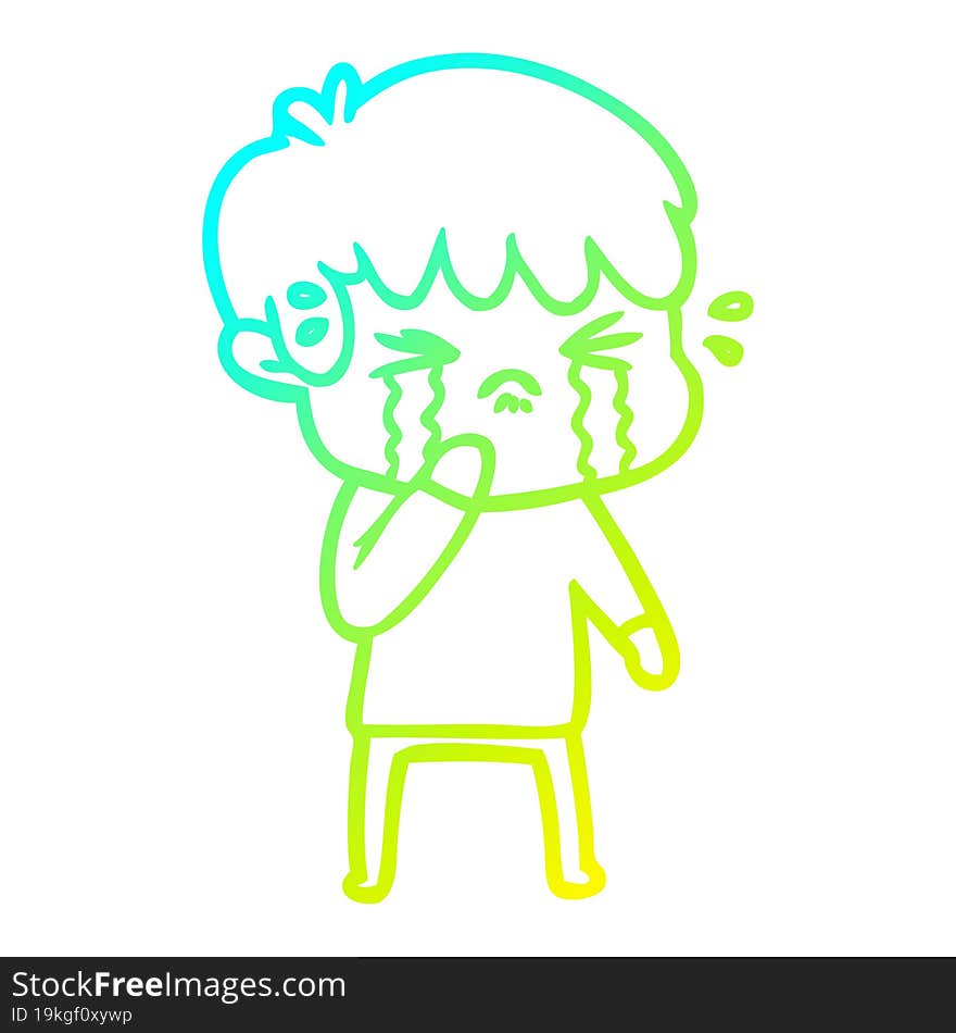 cold gradient line drawing cartoon boy crying