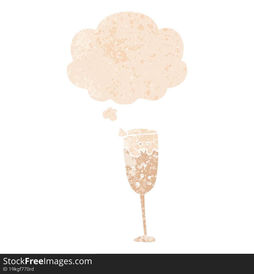 Cartoon Champagne Glass And Thought Bubble In Retro Textured Style