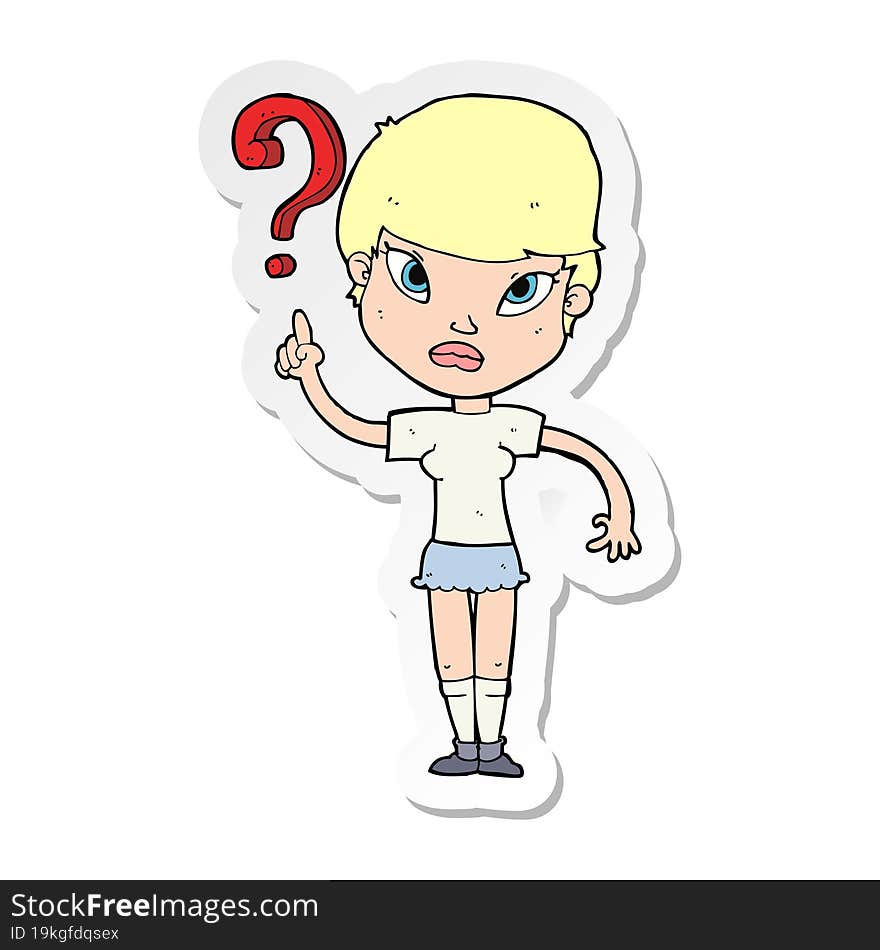 Sticker Of A Cartoon Woman Asking Question