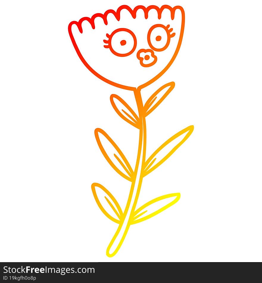 warm gradient line drawing cartoon flower dancing