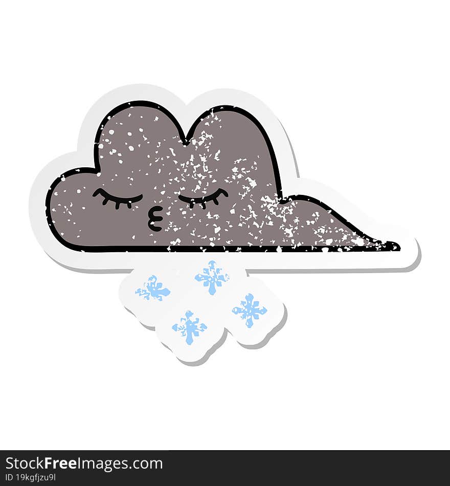 distressed sticker of a cute cartoon storm snow cloud